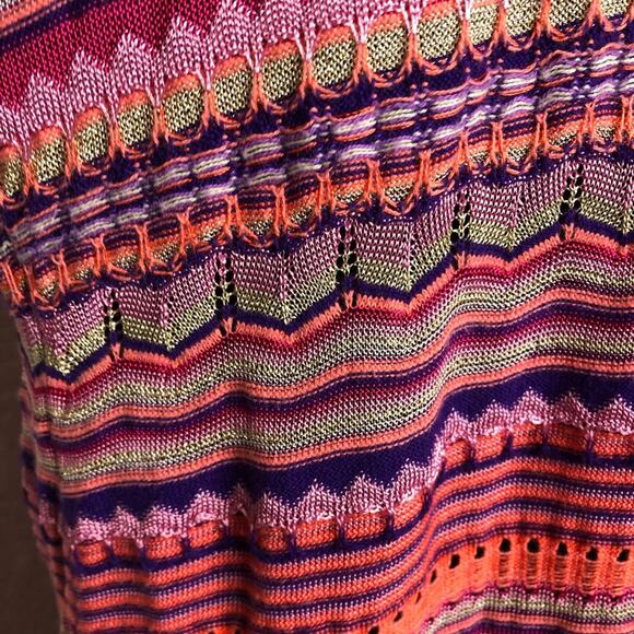 Chicos pink purple stripe crochet knit open front long cardigan size 2 or Medium - Picture 14 of 15